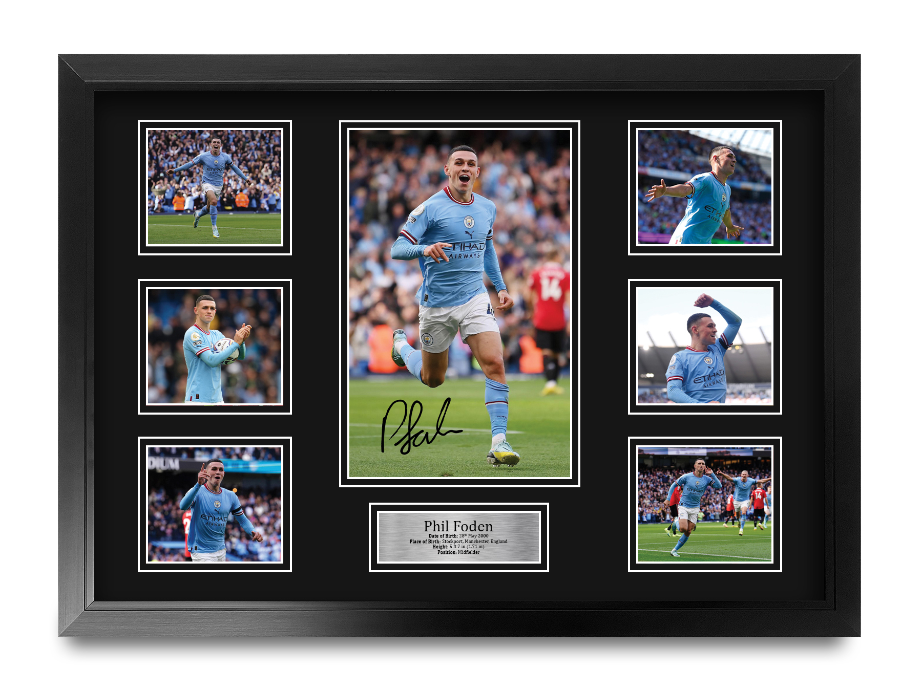 Foto Autografata Phil Foden Manchester City - Formato A4, Con Cornice Nera, Ideale Per Regalo - Foto 8