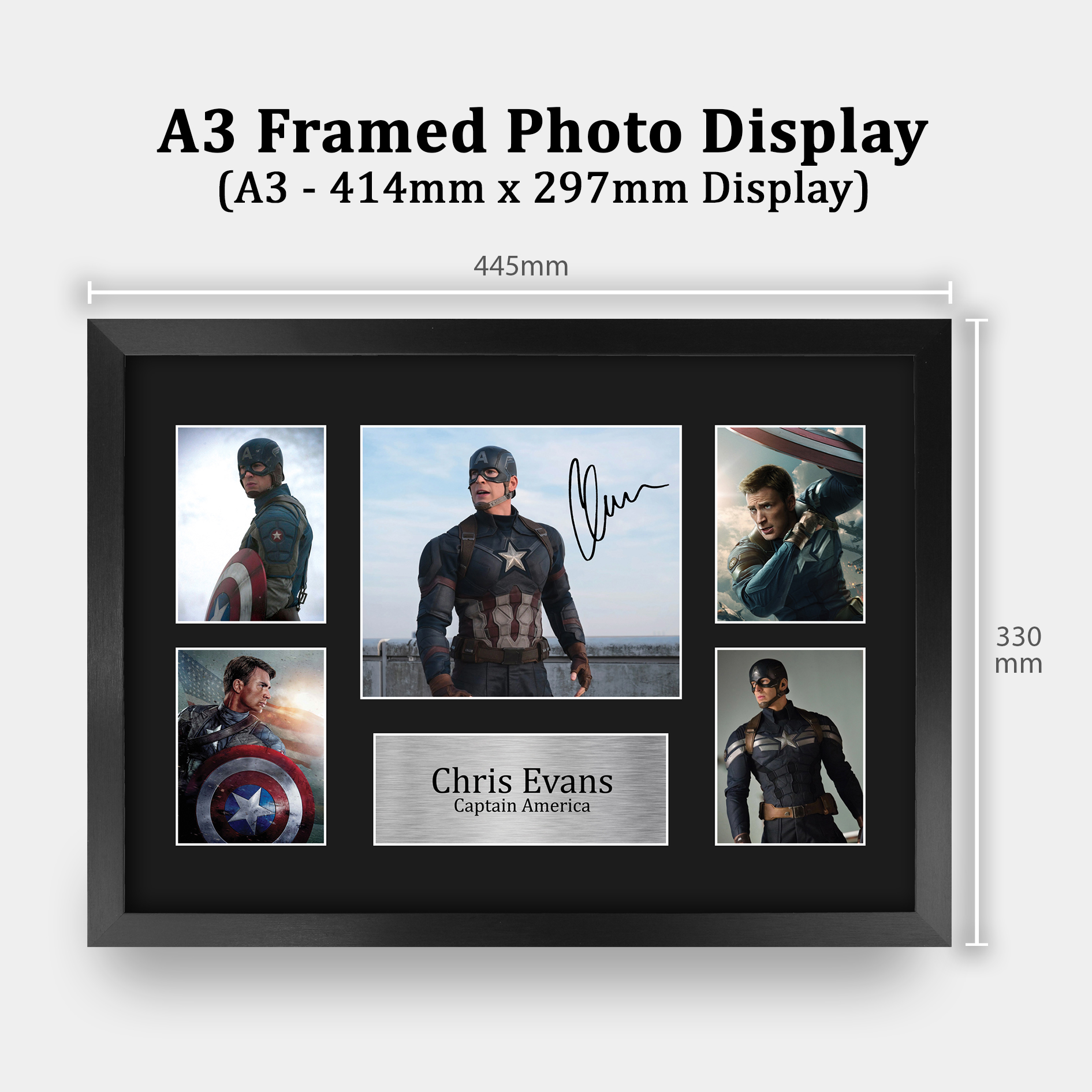 Photo Signée Captain America Chris Evans – Encadrée Prête à Accrocher, Décor Fan Marvel, Cadeau Collectionneur
