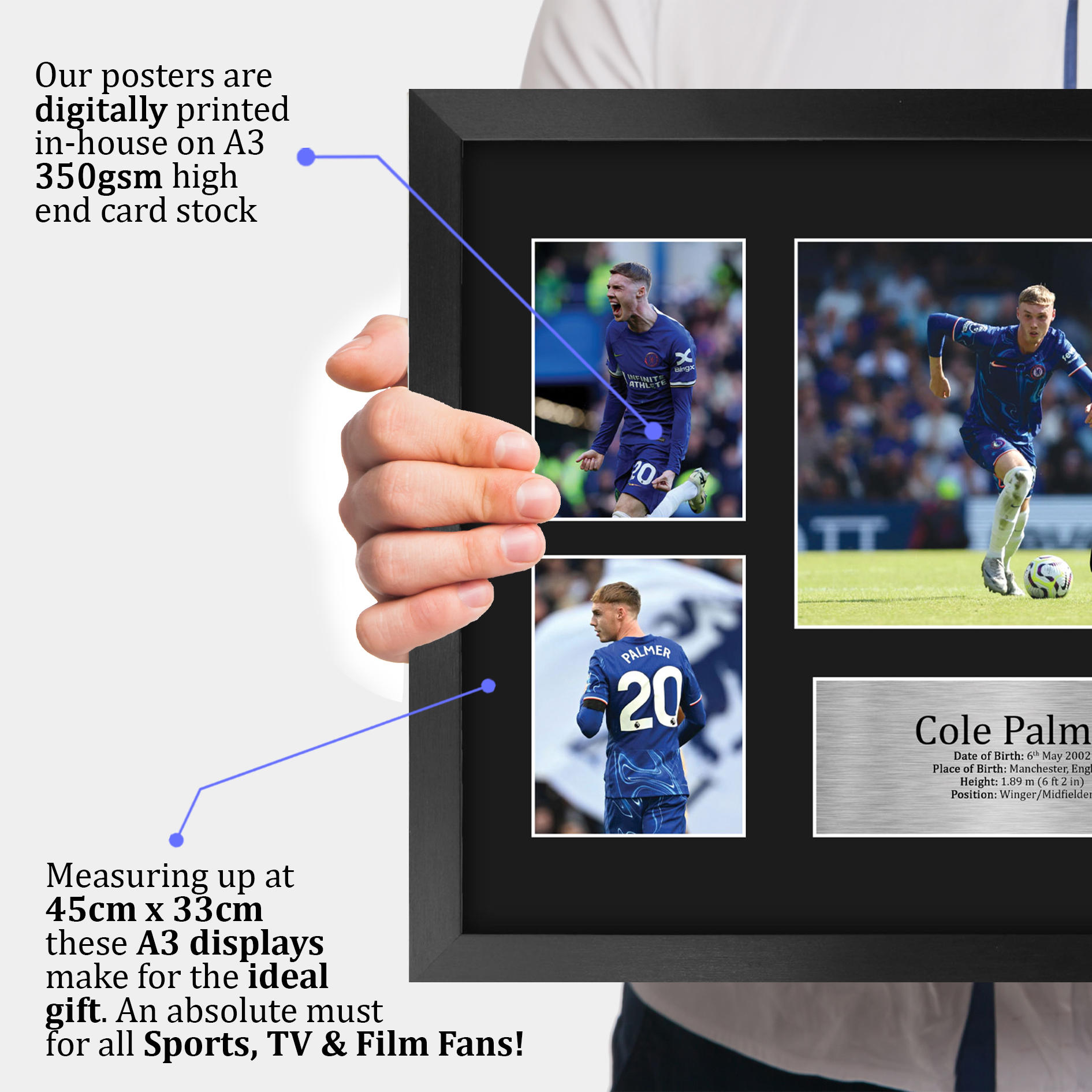 Imagen autógrafa impresa idea de regalo enmarcada Cole Palmer Chelsea para fanáticos del fútbol - Imagen 20 de 28