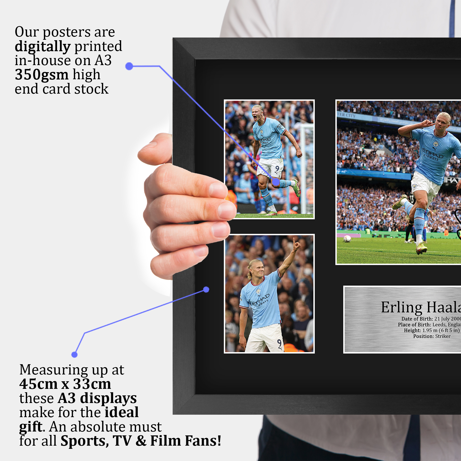 Erling Haaland Manchester City gerahmtes gedrucktes Autogrammbild für Fußballfan - Bild 4 von 58