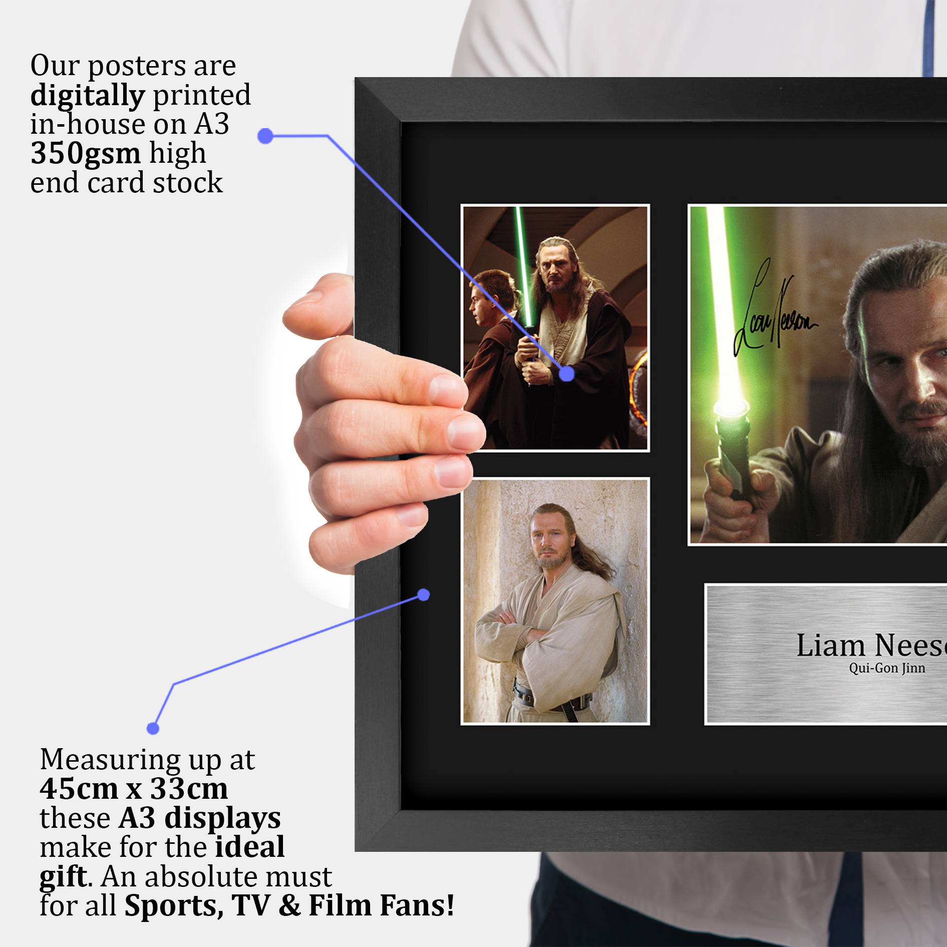 Liam Neeson Star Wars Gift Idea Framed Autograph Picture Print to Movie Fans - Picture 4 of 24