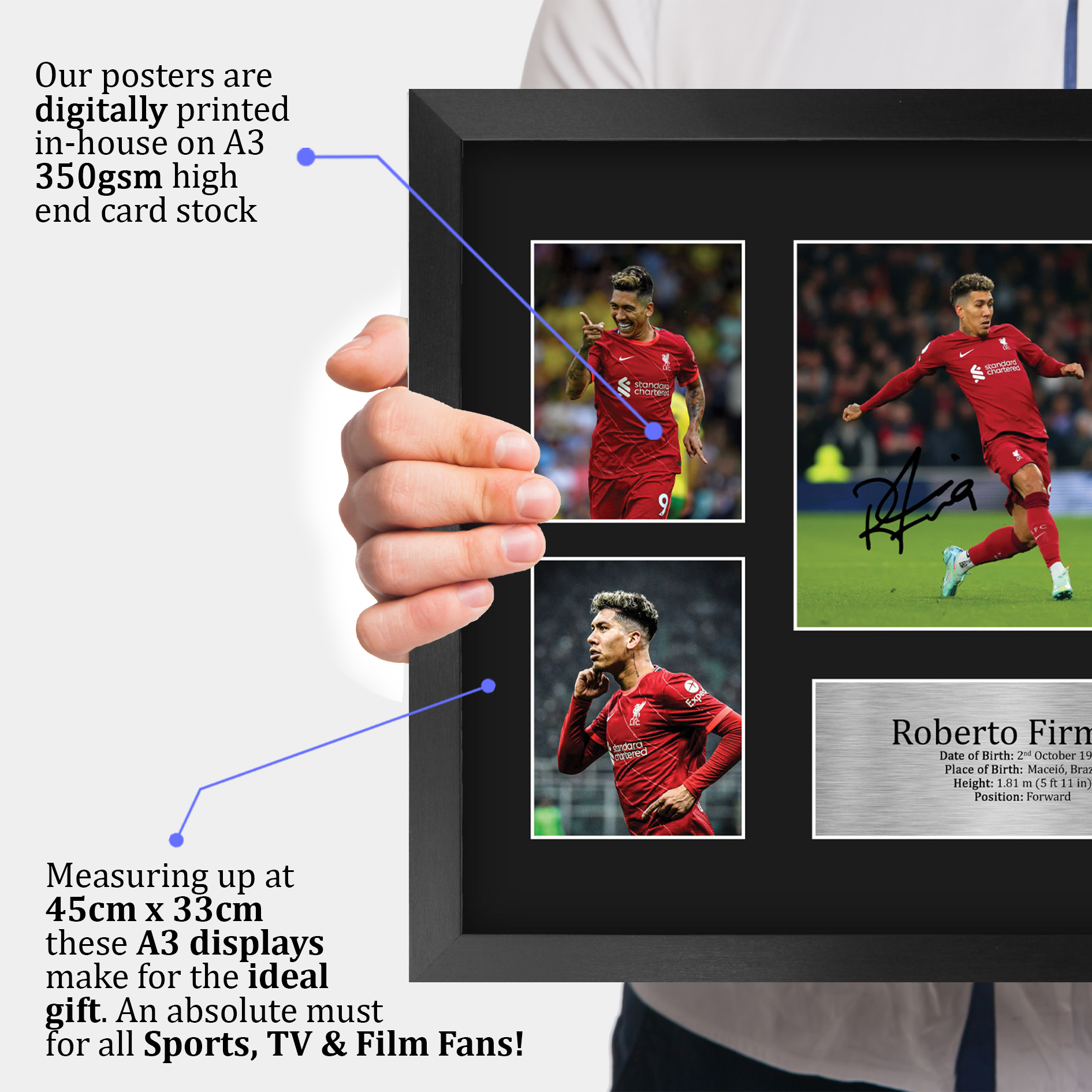 Autografo Roberto Firmino firmato A4 incorniciato stampato Liverpool stampa LFC regalo - Foto 20 di 24