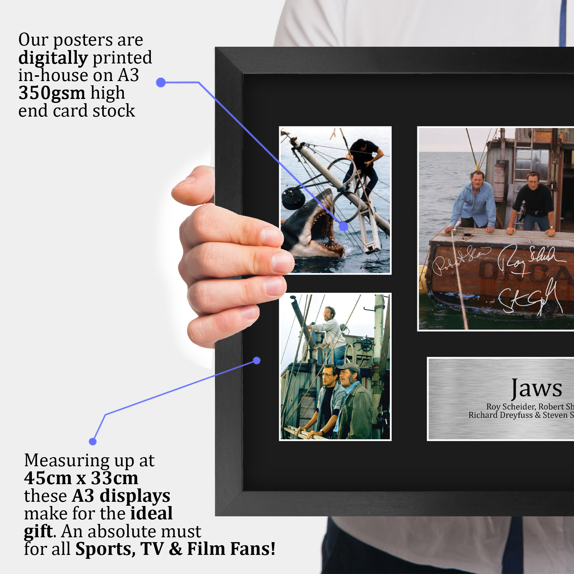 Jaws Ideal Gift Printed Framed Autograph Picture to Movie Memorabilia Fans - Picture 76 of 80