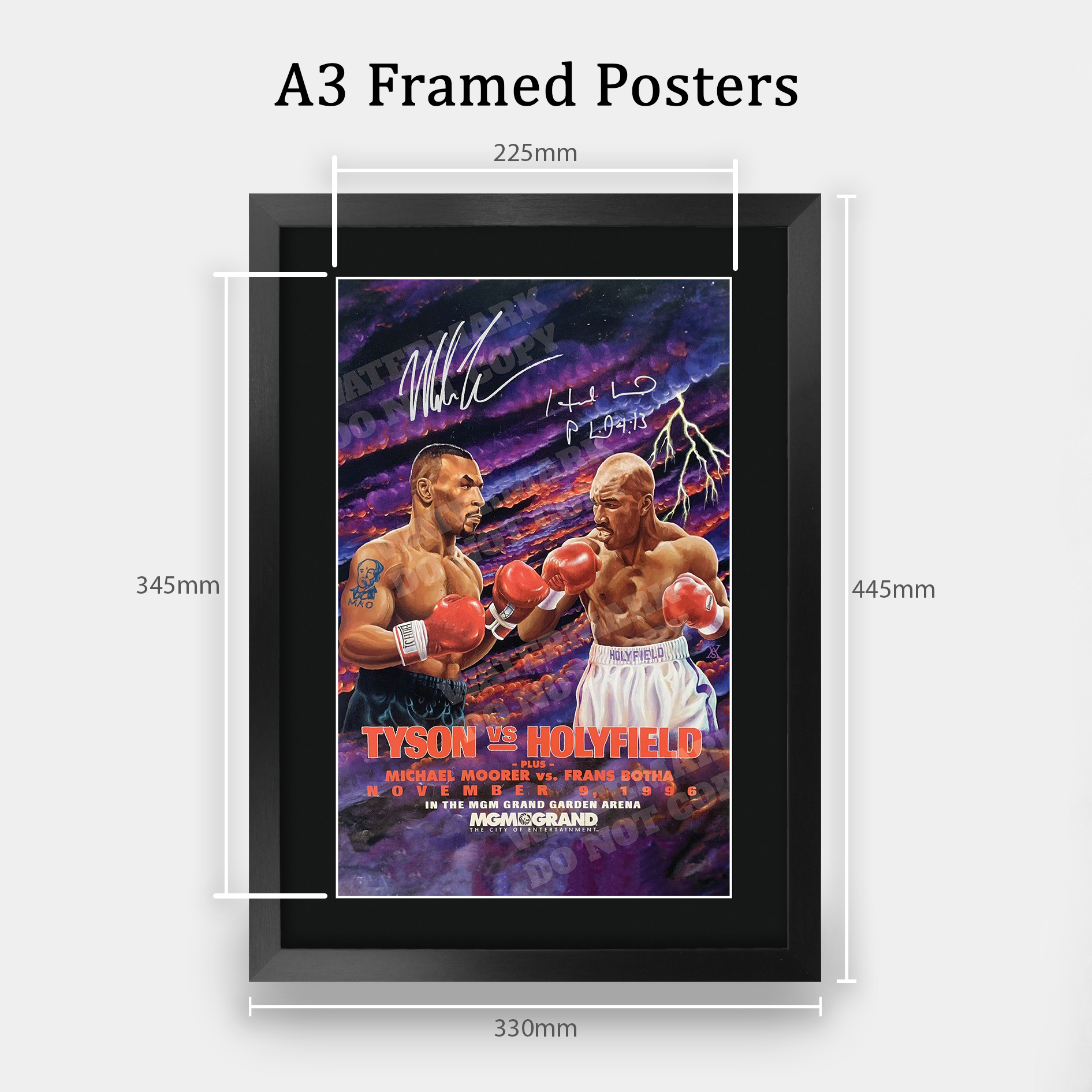 Mike Tyson Signed A3 Framed Fight Poster Boxing Career Autograph Print Poster - Picture 38 of 75