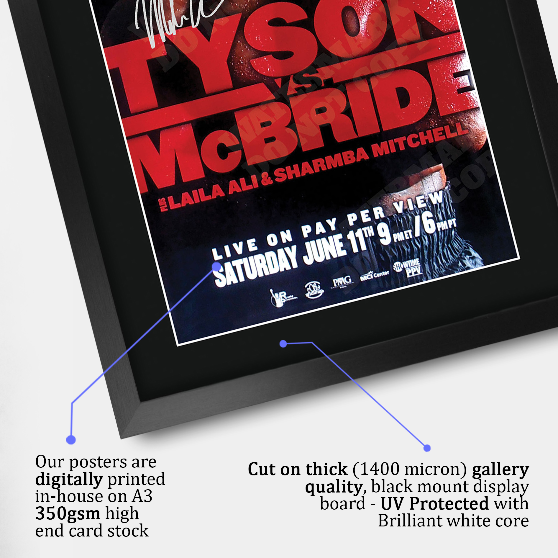 Mike Tyson Signed A3 Framed Fight Poster Boxing Career Autograph Print Poster - Picture 19 of 75