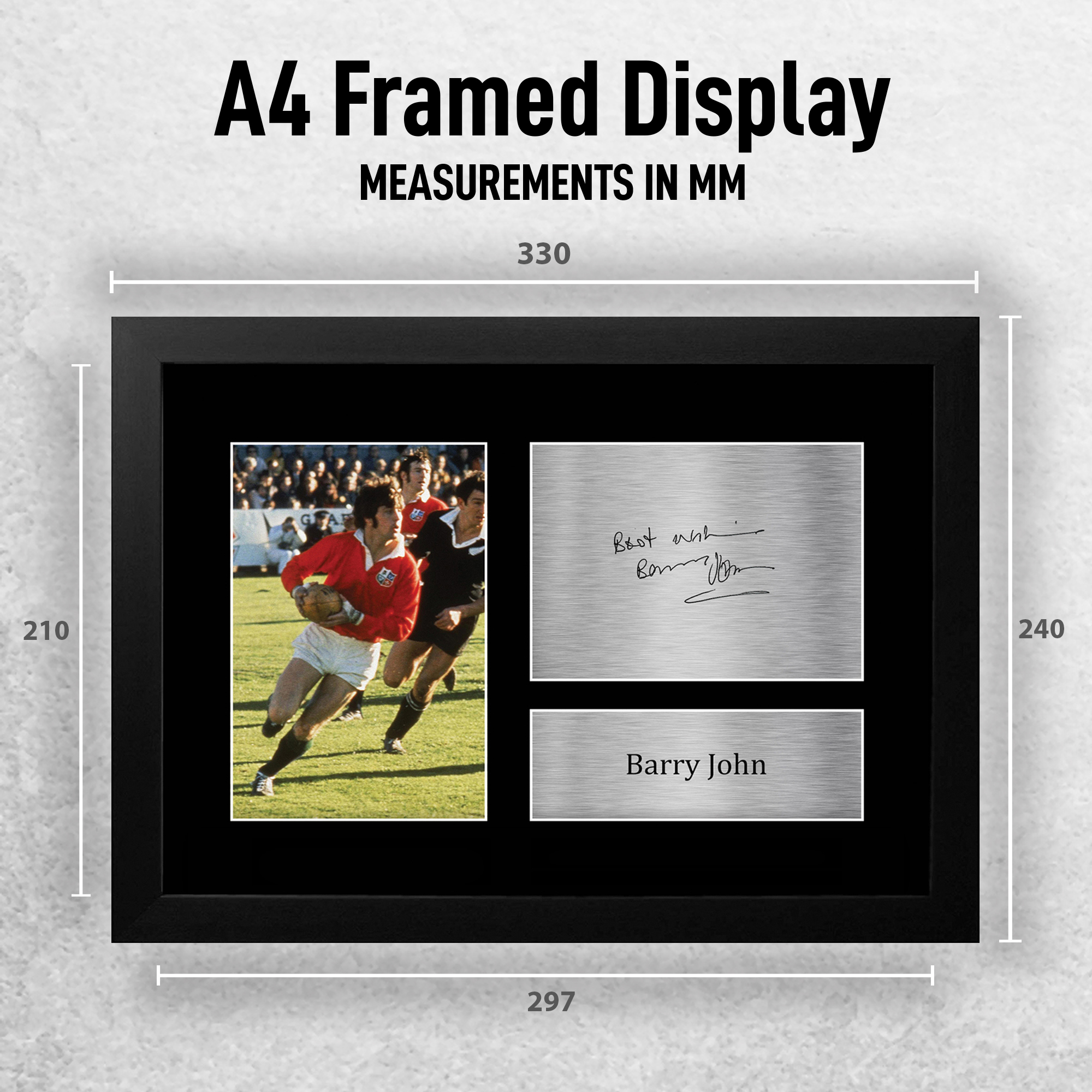 HWC Trading Foto A4 Con Autografo Stampato Di Barry John – Regalo Per Appassionati Di Rugby, Stampata Su Display Nero Opaco
