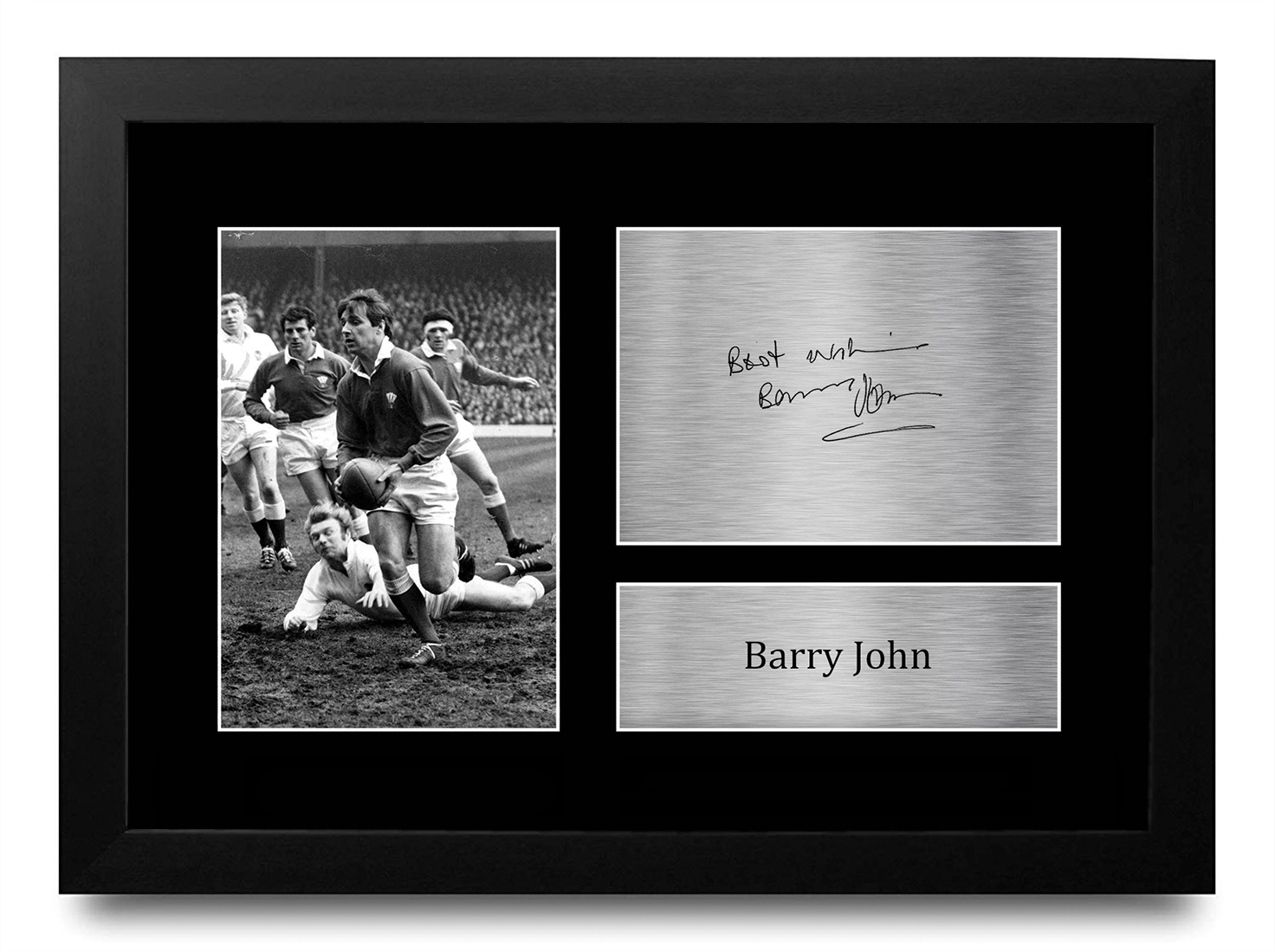 Stampa Con Autografo Di Barry John – Legenda Rugby British Lions – Regalo Per Appassionati (A4, Cornice Nera) - 2