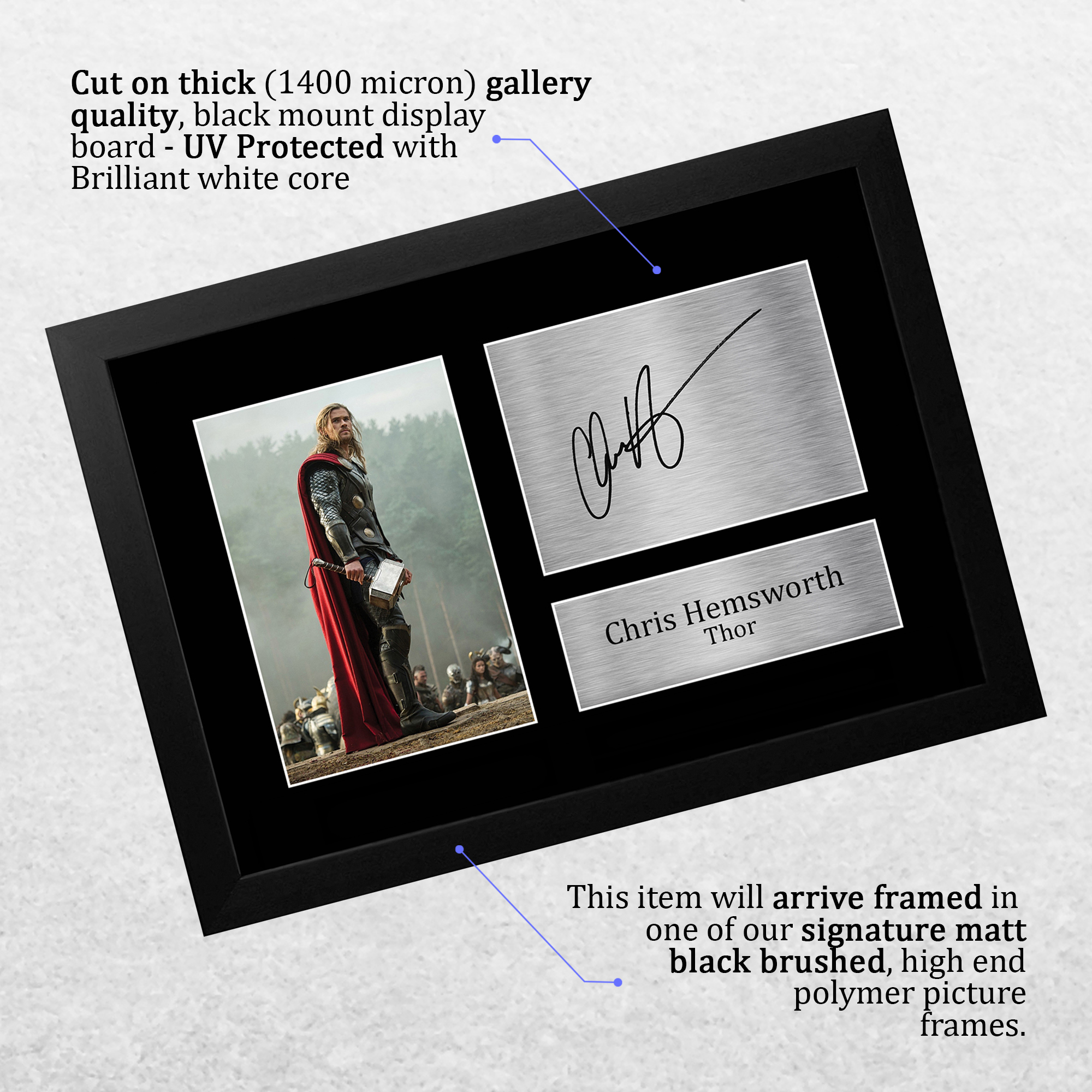 Chris Hemsworth Signed A4 Framed Printed Autograph Print Thor