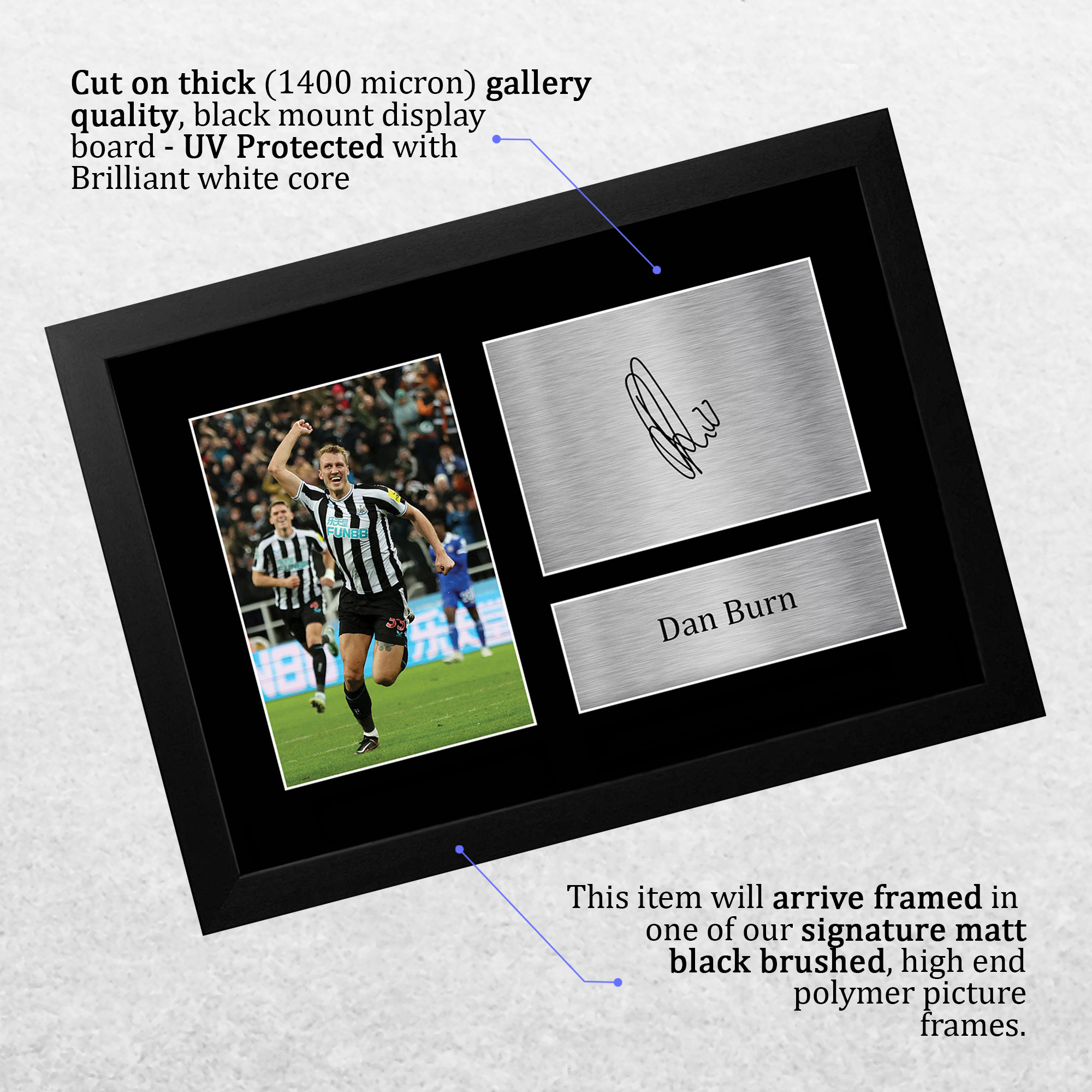 Dan Burn Newcastle United Framed Printed Autograph Picture for Football Fans - Picture 4 of 17