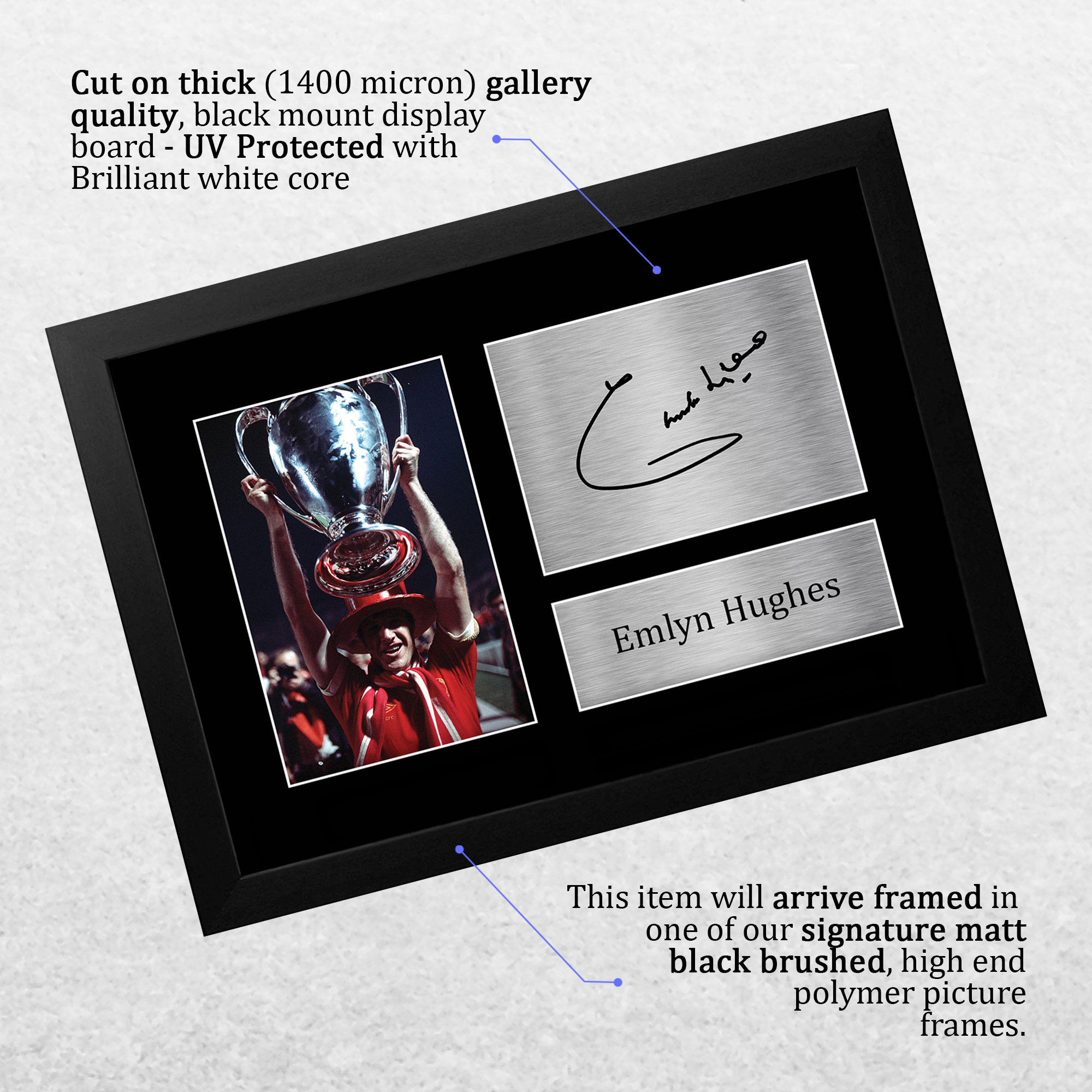 Emlyn Hughes Signed A4 Framed Printed Autograph Liverpool LFC Print Gift - Picture 12 of 17