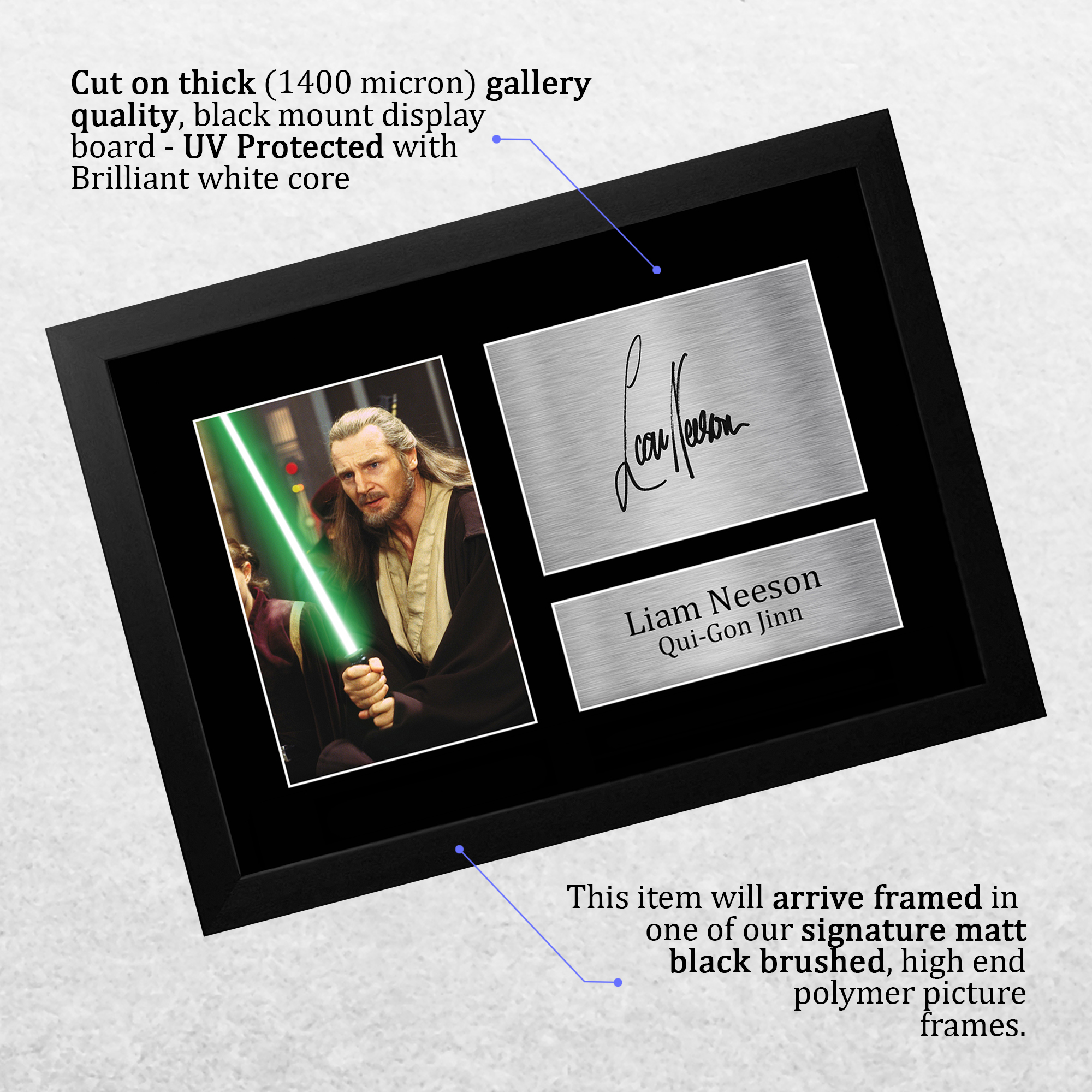 Liam Neeson Star Wars Gift Idea Framed Autograph Picture Print to Movie Fans - Picture 11 of 24