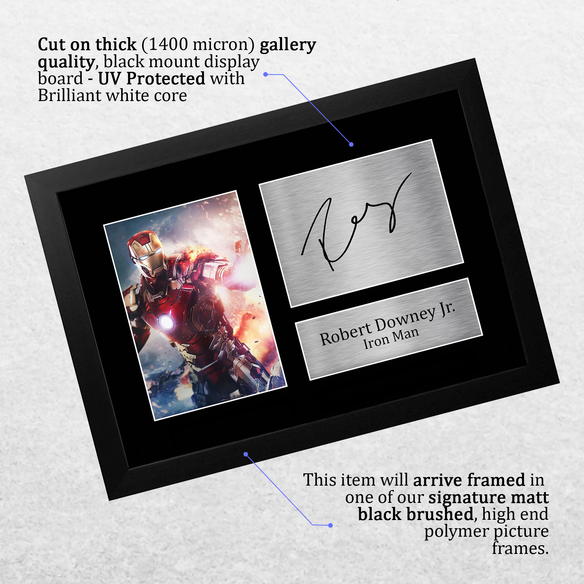 Robert Downey Jr Signed A4 Framed Printed Autograph Iron Man