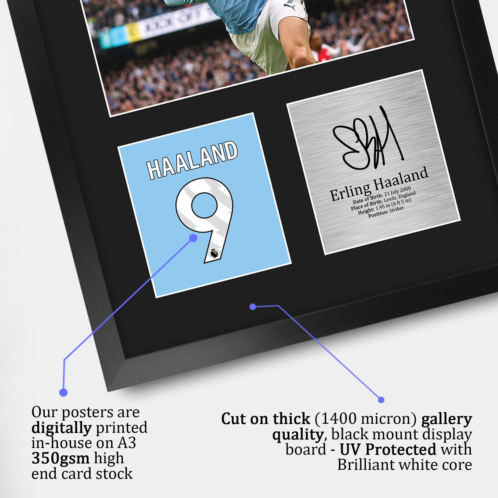 Erling Haaland Manchester City gerahmtes gedrucktes Autogrammbild für Fußballfan - Bild 55 von 58