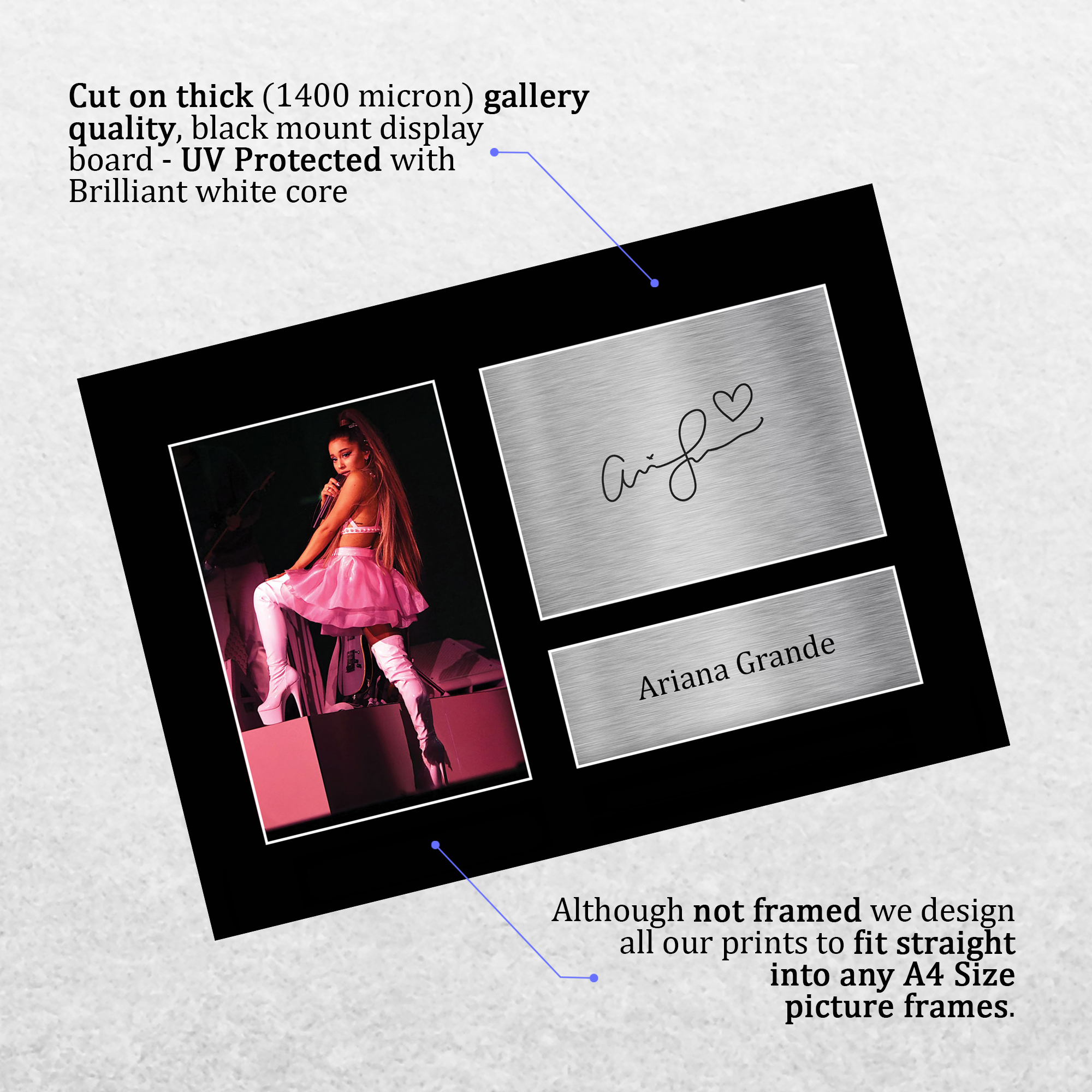 貴重 Ariana Grande 直筆サイン入りミニ色紙 アリアナグランデ Ariana Grande Signed A4 Framed Printed Autograph Poster Print