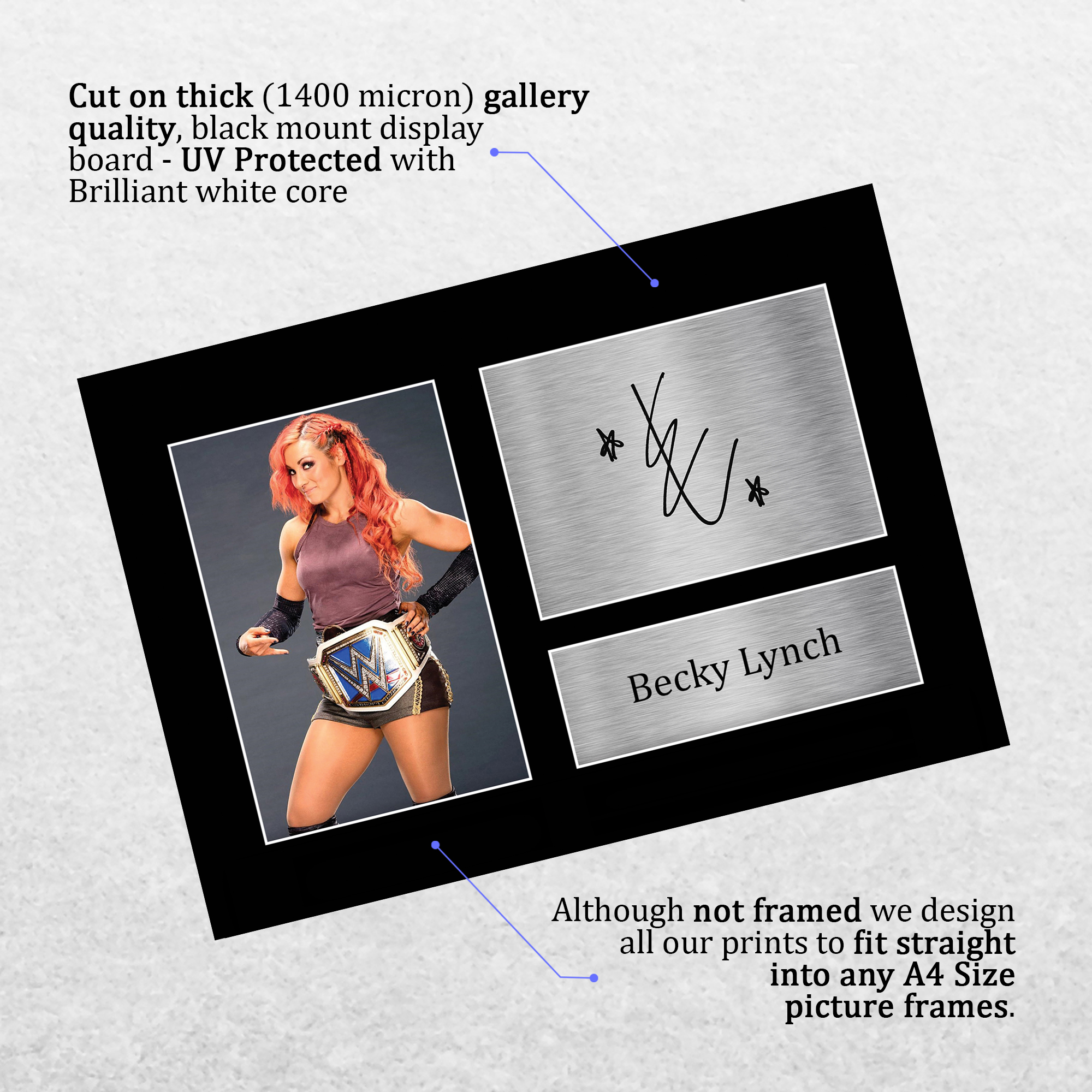 Photo A4 Becky Lynch Autographe Signée - Cadeau Pour Fans De WWE - Impression Haute Qualité Sur Support Noir Mat - 4