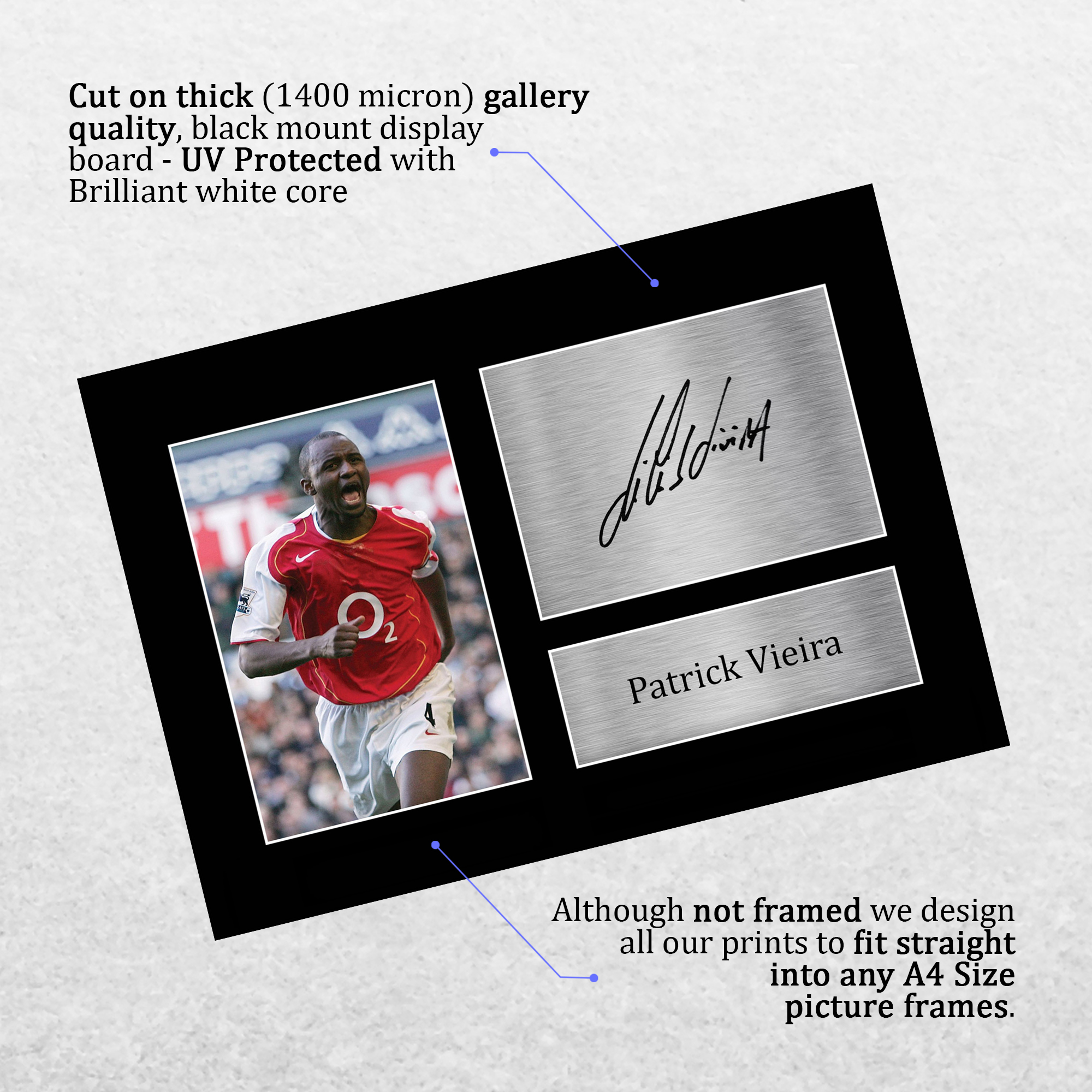 Patrick Vieira Signed Pre Printed Autograph A4 Photo Gift For an