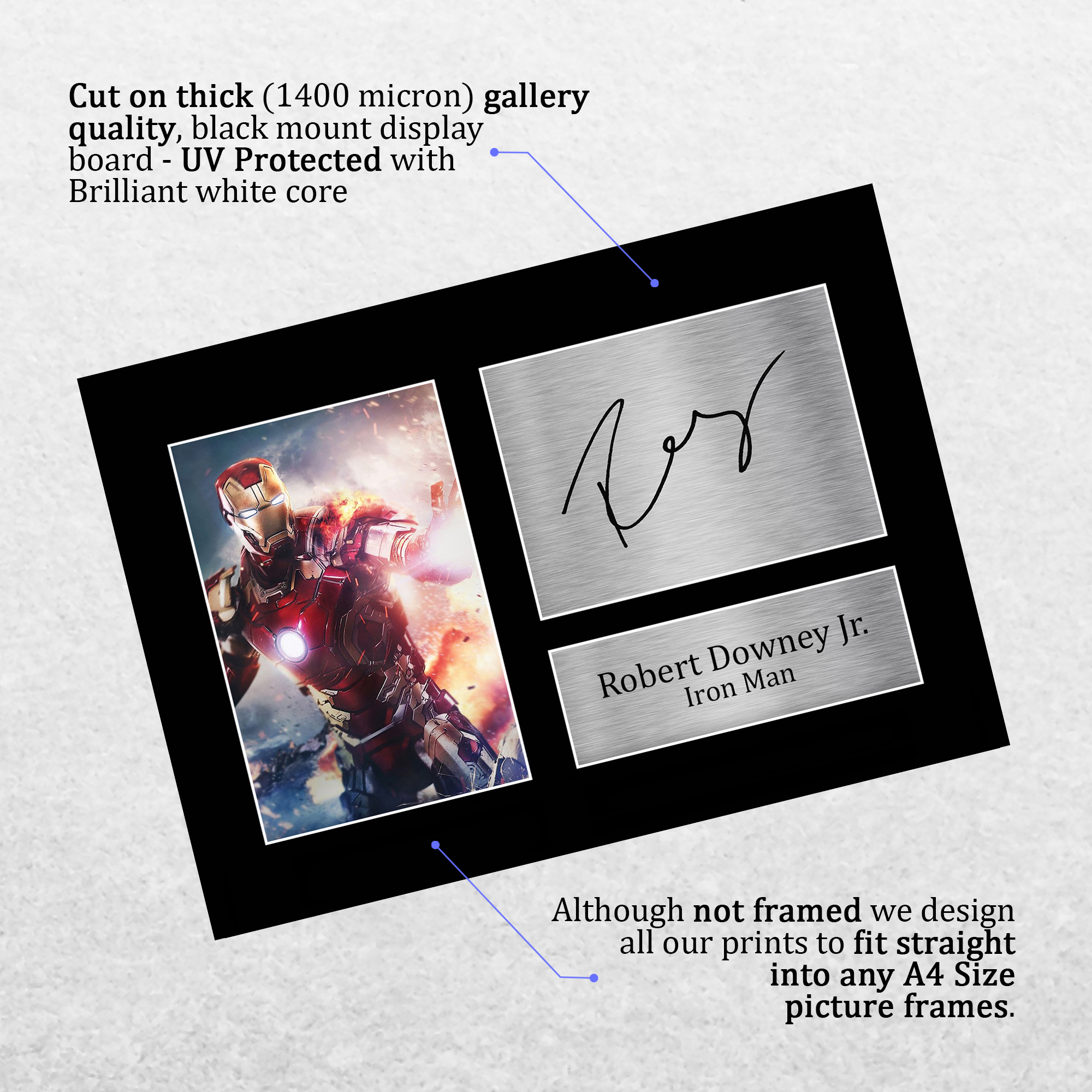 Robert Downey Jr Signed A4 Framed Printed Autograph Iron Man