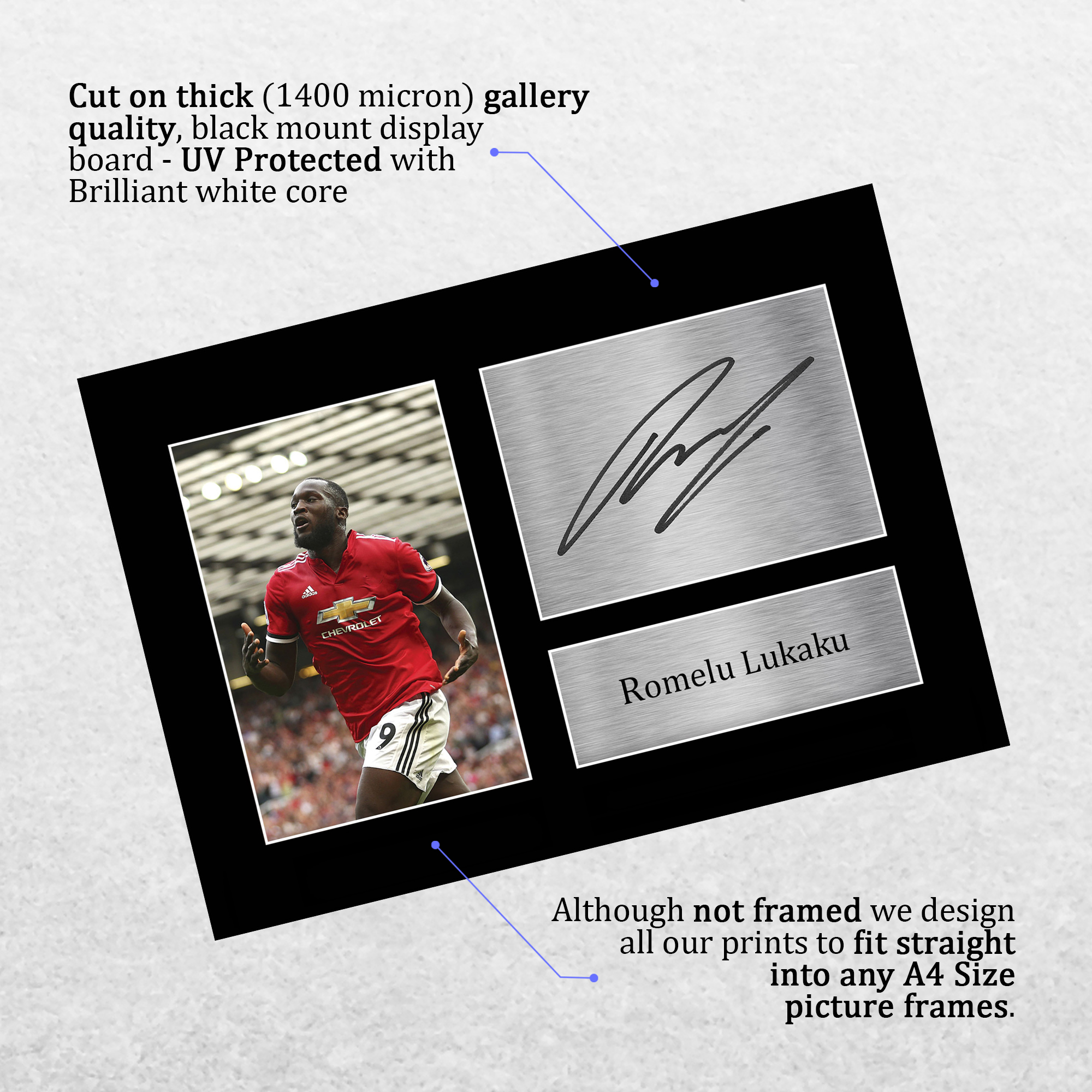 Gifts for Manchester Utd Fans Romelu Lukaku Signed A4 Framed