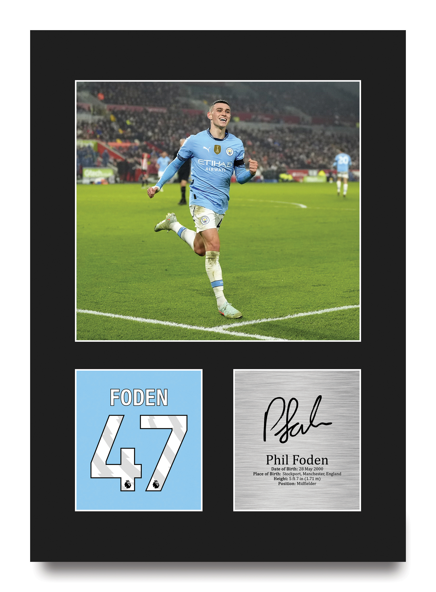 Foto Autografata Phil Foden Manchester City - Formato A4, Con Cornice Nera, Ideale Per Regalo - Foto 5