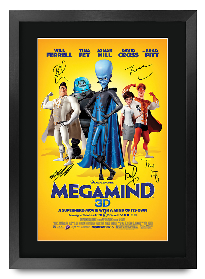 Megamind Movie Film Poster Cast Signed Printed Autograph A3 Framed
