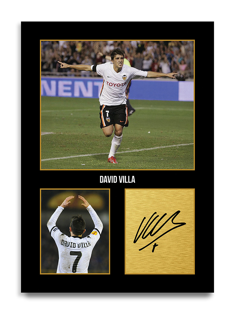 David Villa Valencia Football Player Autograph Print Gift Item Decor